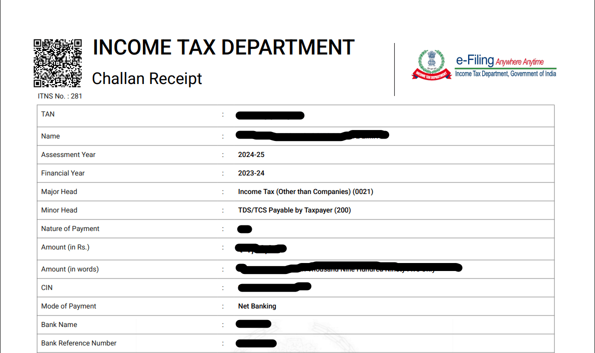 download challan via CRN number